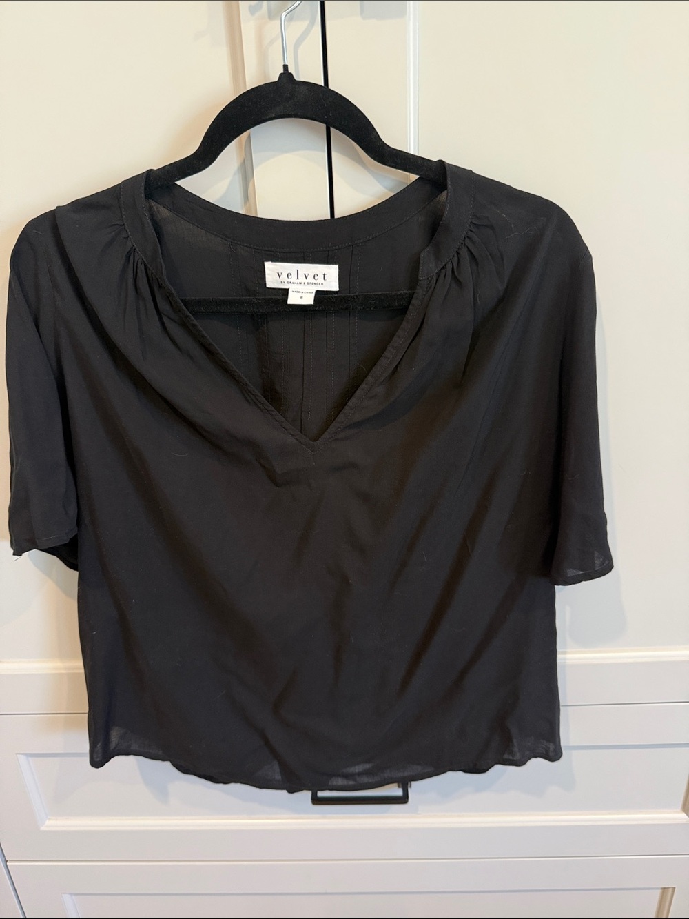 Velvet by Graham & Spencer Black V-Neck Short Sleeve Blouse